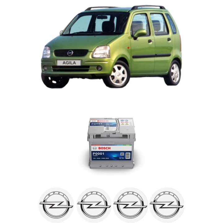 Baterie Acumulator 44 Ah 12 V 440 A OPEL AGILA A (H00) 1.0 12V (F68) din 2000-2007 KW 43 CP 58 CMC 973, auto, Bosch, 4x Stickere auto cu OPEL