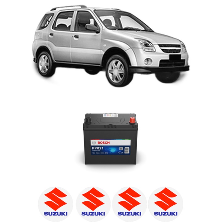 Baterie Acumulator 45 Ah 12 V 330 A SUZUKI IGNIS II (MH) 1.3 (RM413) din 2003 KW 69 CP 94 CMC 1328, auto, Bosch, 4x Stickere auto cu SUZUKI