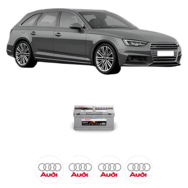 Baterie Acumulator 105 Ah 12 V 950 A AUDI A4 B9 Avant (8W5, 8WD) RS4 TFSi quattro din 2017 KW 331 CP 450 CMC 2894, auto, Bosch, 4x Stickere auto cu AUDI