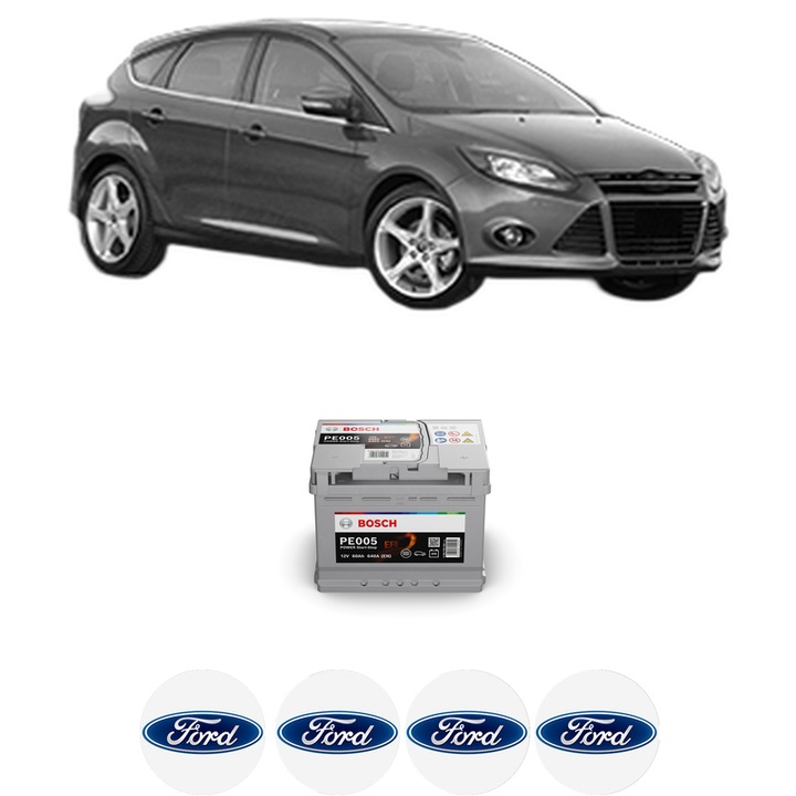 Baterie Acumulator 60 Ah 12 V 640 A FORD FOCUS III 1.0 EcoBoost din 2012-2017 KW 92 CP 125 CMC 998, auto, Bosch, 4x Stickere auto cu FORD
