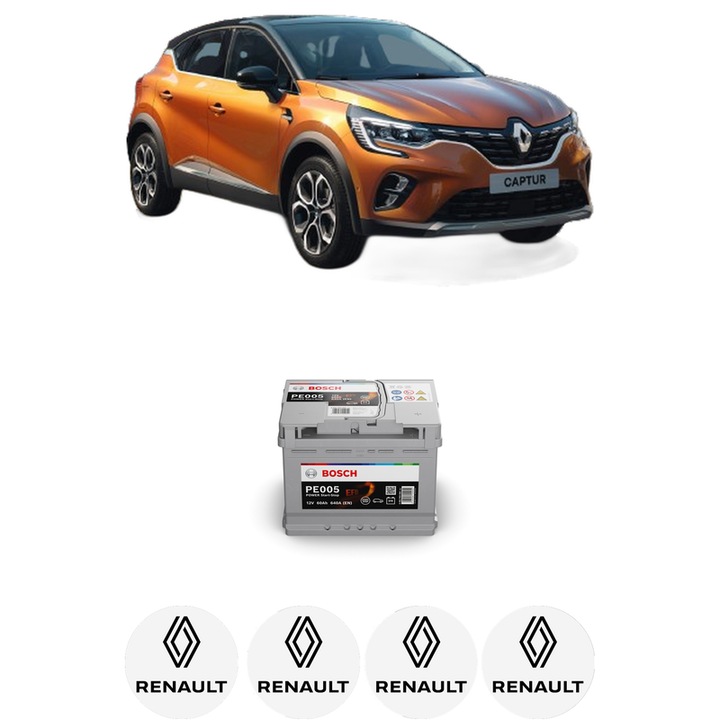 Baterie Acumulator 60 Ah 12 V 640 A RENAULT CAPTUR II (HF_) LPG (HFMT) din 2020 KW 74 CP 101 CMC 999, auto, Bosch, 4x Stickere auto cu RENAULT