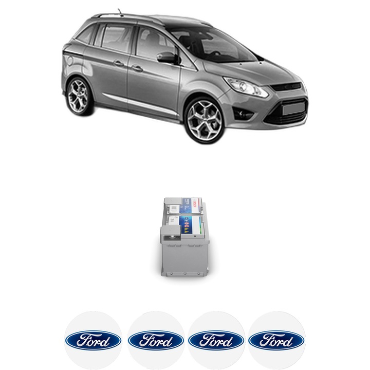 Baterie Acumulator 85 Ah 12 V 800 A FORD GRAND C-MAX (DXA/CB7, DXA/CEU) 1.5 TDCi din 2015-2019 KW 70 CP 95 CMC 1499, auto, Bosch, 4x Stickere auto cu FORD