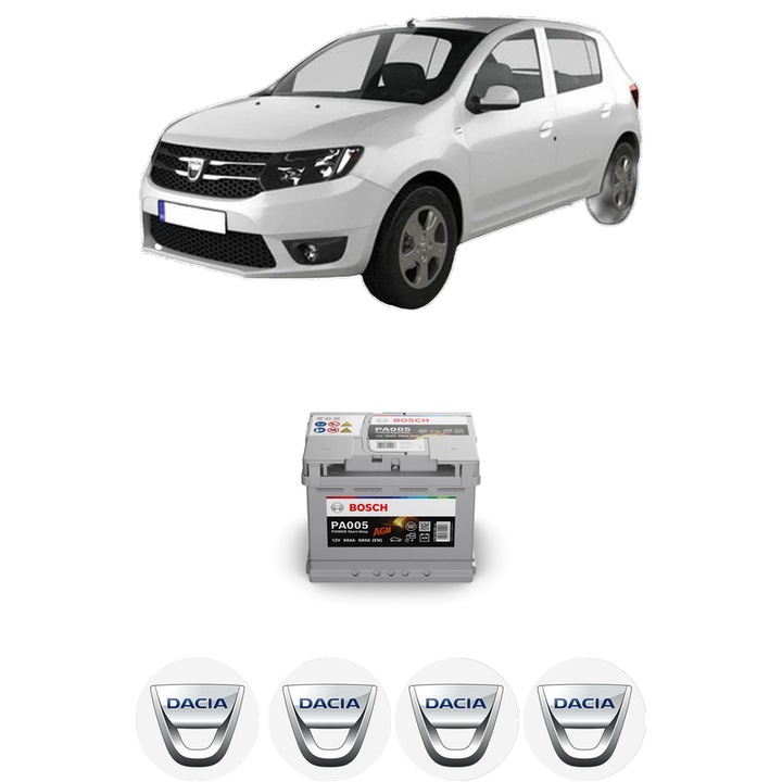 Baterie Acumulator 60 Ah 12 V 680 A DACIA SANDERO II 1.5 dCi 75 / Blue dCi 75 (B8JW, B8M4, B8AH, B8M7, B8M6) din 2012 KW 55 CP 75 CMC 1461, auto, Bosch, 4x Stickere auto cu DACIA