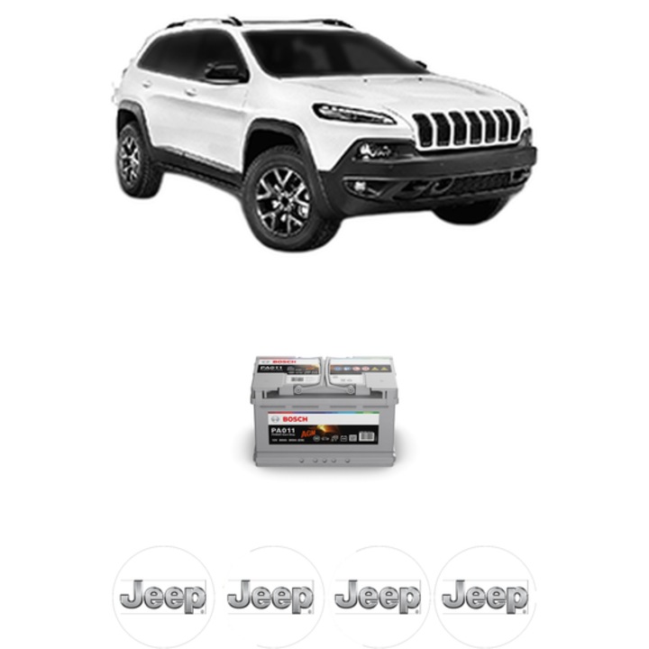 Baterie Acumulator 80 Ah 12 V 800 A JEEP CHEROKEE VAN (KL) 2.2 CRD din 2015-2018 KW 147 CP 200 CMC 2184, auto, Bosch, 4x Stickere auto cu JEEP