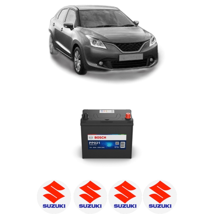 Baterie Acumulator 45 Ah 12 V 330 A SUZUKI BALENO (FW, EW) 1.2 Hybrid (A1K412) din 2016 KW 66 CP 90 CMC 1242, auto, Bosch, 4x Stickere auto cu SUZUKI