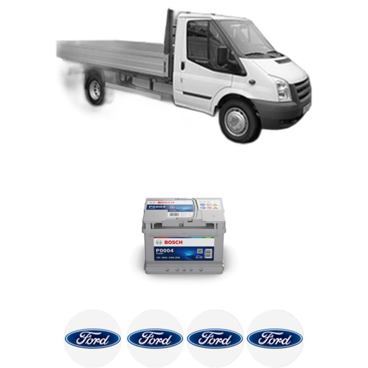 Baterie Acumulator 60 Ah 12 V 540 A FORD TRANSIT Platform/Chassis (FM_ _, FN_ _, FF_ _) 2.3 16V CNG RWD din 2006-2014 KW 100 CP 136 CMC 2261, auto, Bosch, 4x Stickere auto cu FORD