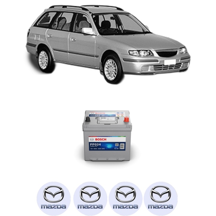 Baterie Acumulator 60 Ah 12 V 520 A MAZDA 626 V Station Wagon (GW) 1.9 din 2000-2002 KW 74 CP 100 CMC 1840, auto, Bosch, 4x Stickere auto cu MAZDA