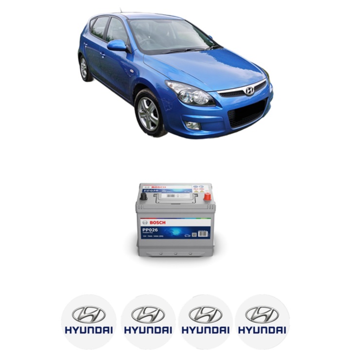 Baterie Acumulator 70 Ah 12 V 540 A HYUNDAI i30 (FD) 1.6 CRDi din 2007-2011 KW 66 CP 90 CMC 1582, auto, Bosch, 4x Stickere auto cu HYUNDAI