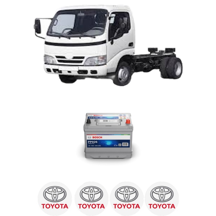 Baterie Acumulator 70 Ah 12 V 540 A TOYOTA DYNA Platform/Chassis (KD_, LY_, _Y2_, _U3_, _U4_, _U6_, _U8 2.5 D4d (KDY220_, KDY230_) din 2001 KW 65 CP 88 CMC 2494, auto, Bosch, 4x Stickere auto cu TOYOTA