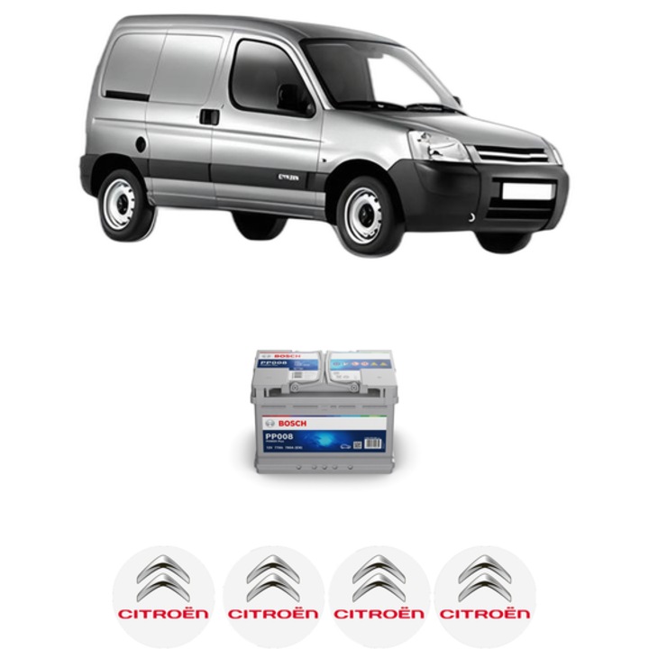 Baterie Acumulator 77 Ah 12 V 780 A CITROEN BERLINGO / BERLINGO FIRST Box Body/MPV (M_) 2.0 HDI 90 4WD (MBRHY, MCRHY) din 2000-2005 KW 66 CP 90 CMC 1997, auto, Bosch, 4x Stickere auto cu CITROEN