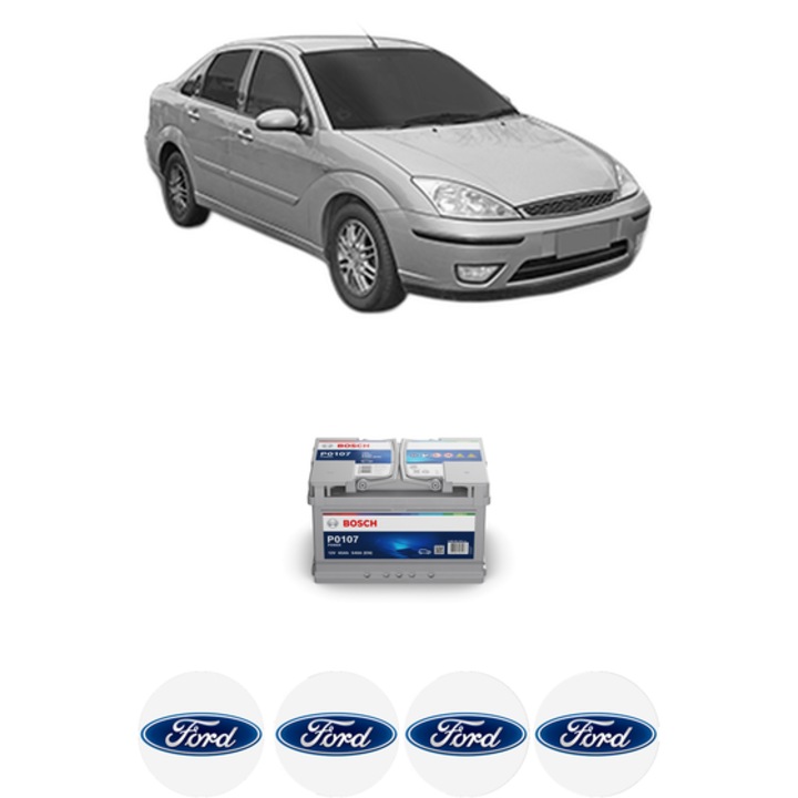 Baterie Acumulator 65 Ah 12 V 540 A FORD FOCUS I Saloon (DFW) 1.8 TDCi din 2001-2004 KW 85 CP 115 CMC 1753, auto, Bosch, 4x Stickere auto cu FORD