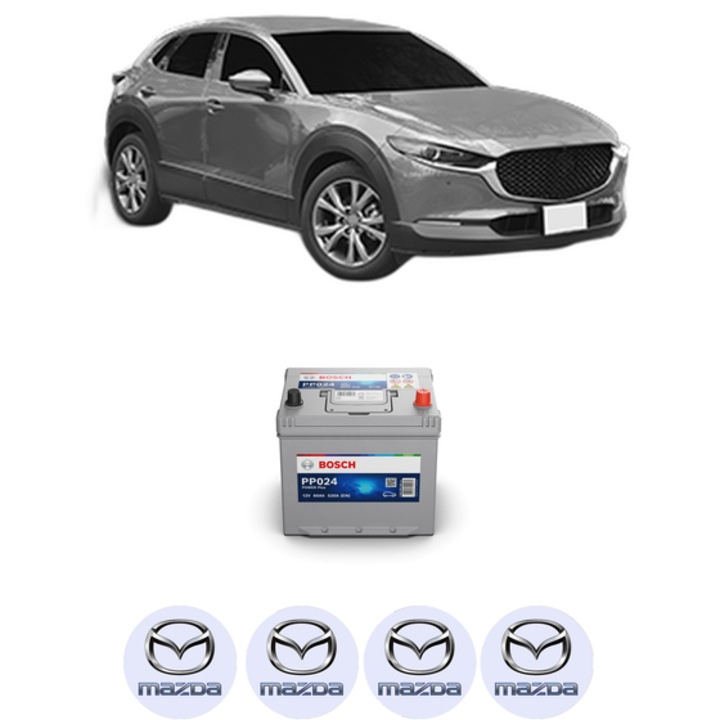 Baterie Acumulator 60 Ah 12 V 520 A MAZDA CX-30 (DM) SKYACTIV-G M Hybrid AWD din 2019 KW 90 CP 122 CMC 1998, auto, Bosch, 4x Stickere auto cu MAZDA