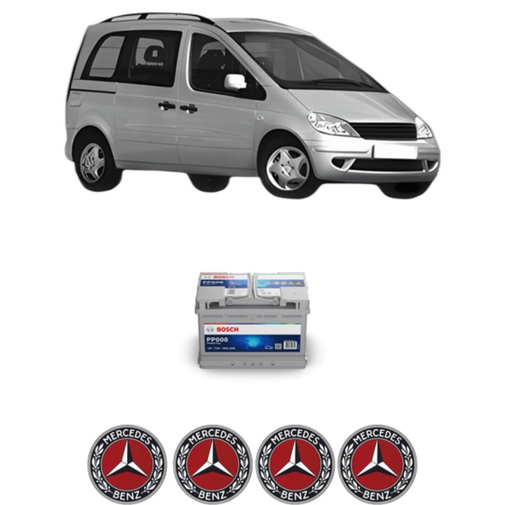 Baterie Acumulator 77 Ah 12 V 780 A MERCEDES-BENZ VANEO (414) 1.9 (414.700) din 2002-2005 KW 92 CP 125 CMC 1898, auto, Bosch, 4x Stickere auto cu MERCEDES-BENZ