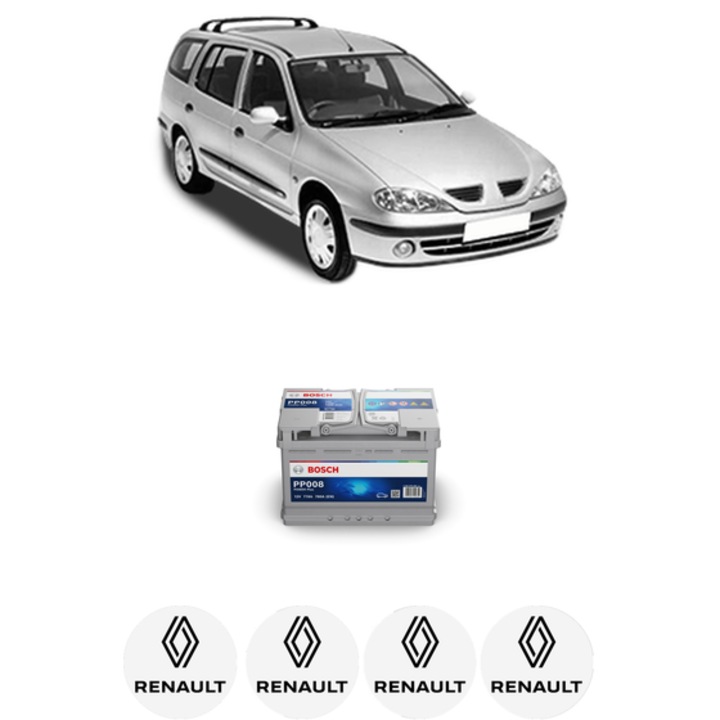 Baterie Acumulator 77 Ah 12 V 780 A RENAULT MEGANE I Grandtour (KA0/1_) 1.9 dTi (KA1U) din 2001-2003 KW 59 CP 80 CMC 1870, auto, Bosch, 4x Stickere auto cu RENAULT