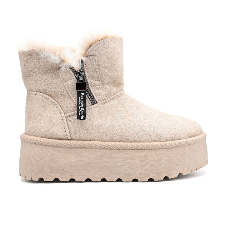 Cizme de dama, tip Ugg, Din piele ecologica intoarsa, imblanite, CD1038, Bej 40