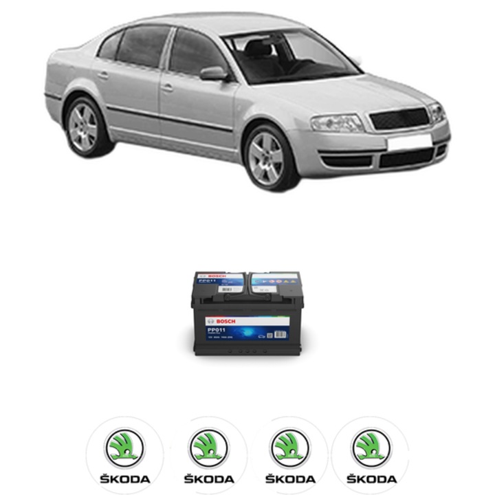 Baterie Acumulator 85 Ah 12 V 740 A SKODA SUPERB I (3U4) 2.5 TDI din 2001-2003 KW 114 CP 155 CMC 2496, auto, Bosch, 4x Stickere auto cu SKODA