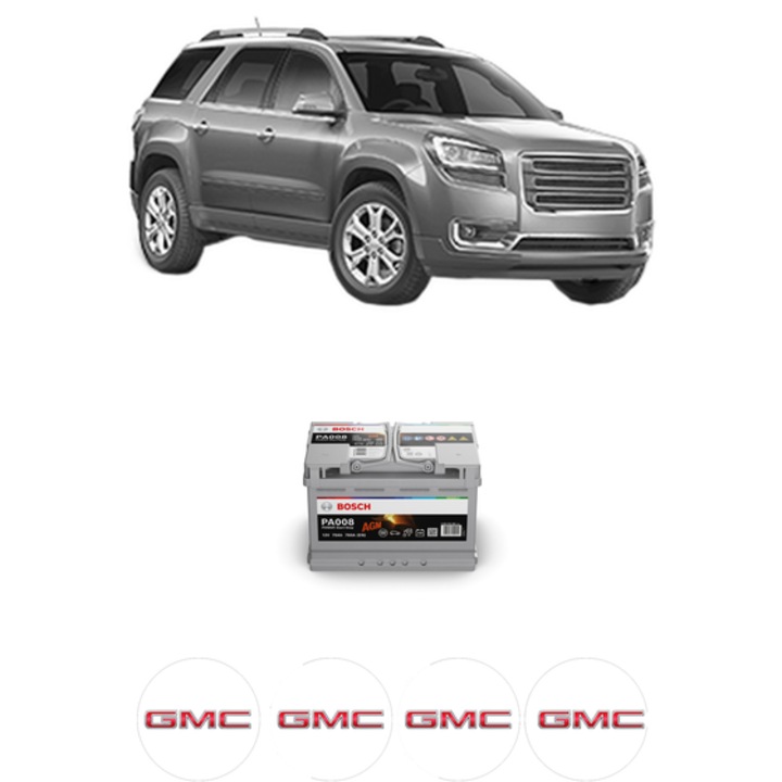 Baterie Acumulator 70 Ah 12 V 760 A GMC ACADIA (T_14) 3.6 DI (TR14) din 2009-2017 KW 215 CP 292 CMC 3564, auto, Bosch, 4x Stickere auto cu GMC