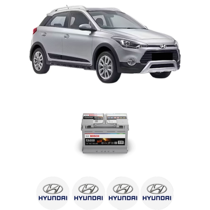Baterie Acumulator 70 Ah 12 V 760 A HYUNDAI i20 ACTIVE (IB, GB) 1.4 CVVT din 2015-2018 KW 74 CP 101 CMC 1368, auto, Bosch, 4x Stickere auto cu HYUNDAI