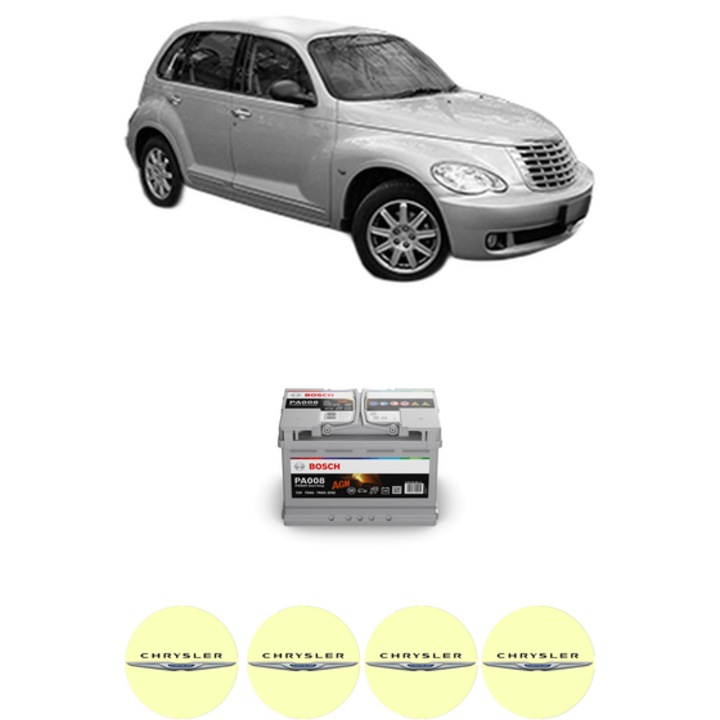 Baterie Acumulator 70 Ah 12 V 760 A CHRYSLER PT CRUISER (PT_) 2.2 CRD din 2005-2010 KW 110 CP 150 CMC 2148, auto, Bosch, 4x Stickere auto cu CHRYSLER