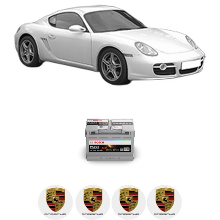 Baterie Acumulator 70 Ah 12 V 760 A PORSCHE CAYMAN (987) S 3.4 din 2009-2013 KW 235 CP 320 CMC 3436, auto, Bosch, 4x Stickere auto cu PORSCHE