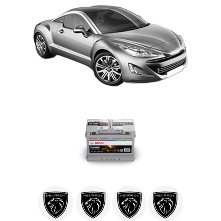 Baterie Acumulator 70 Ah 12 V 760 A PEUGEOT RCZ 1.6 16V din 2010-2015 KW 115 CP 156 CMC 1598, auto, Bosch, 4x Stickere auto cu PEUGEOT