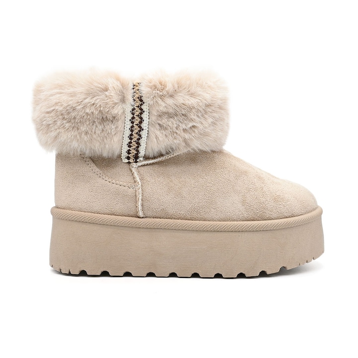 Cizme de dama, tip Ugg, Din Piele ecologica, imblanite, CD1040, Bej 39