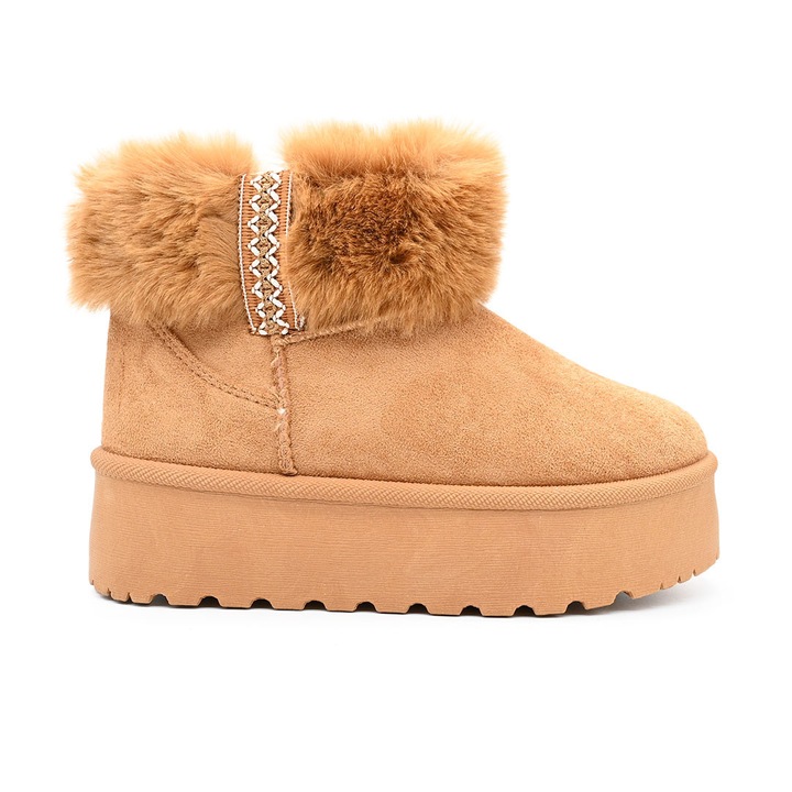 Cizme de dama, tip Ugg, Din Piele ecologica, imblanite, CD1040, Camel 39