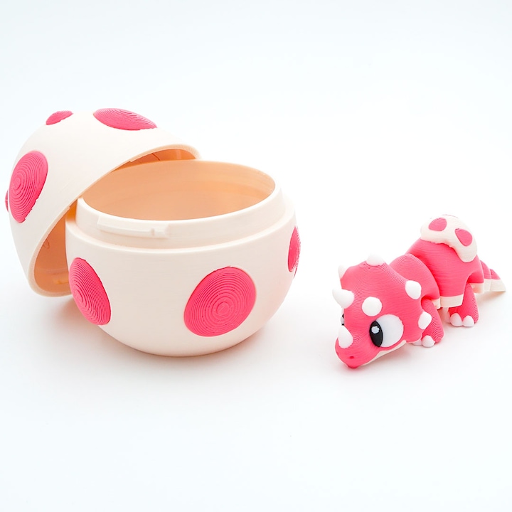 Dinoszaurusz figura és dinoszaurusz tojás készlet, Baby Triceratops modell, csuklós figura, 3D, 7 cm, rózsaszín/fehér