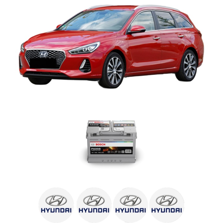Baterie Acumulator 70 Ah 12 V 760 A HYUNDAI i30 Estate (PDE) 1.6 CRDi hybrid 48V din 2020 KW 100 CP 136 CMC 1598, auto, Bosch, 4x Stickere auto cu HYUNDAI