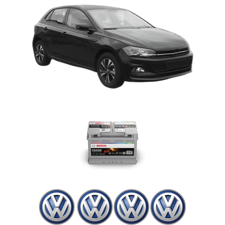 Baterie Acumulator 70 Ah 12 V 760 A Volkswagen POLO VI (AW1, BZ1, AE1) 2.0 GTI din 2017 KW 147 CP 200 CMC 1984, auto, Bosch, 4x Stickere auto cu Volkswagen