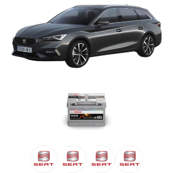 Baterie Acumulator 70 Ah 12 V 760 A SEAT LEON Sportstourer (KL8, KLD) 1.5 TSI din 2020 KW 110 CP 150 CMC 1498, auto, Bosch, 4x Stickere auto cu SEAT