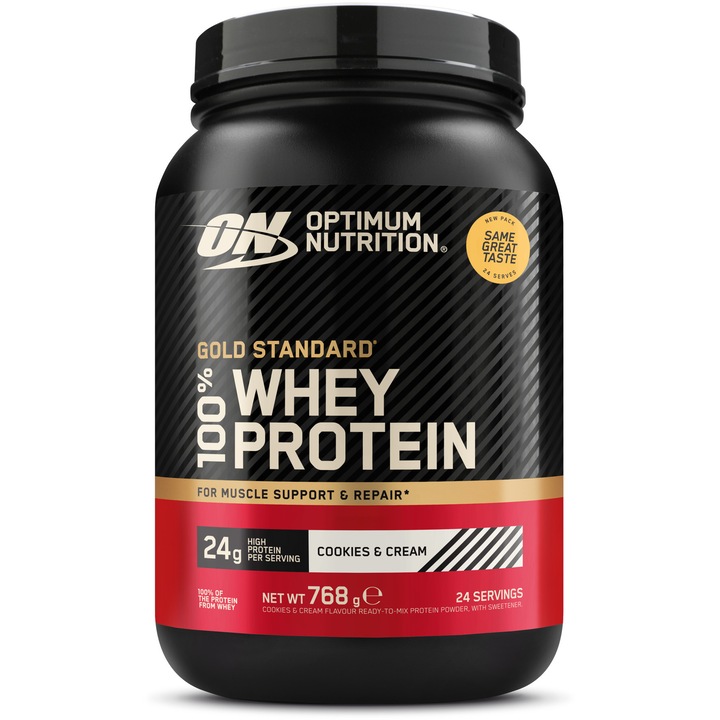 Хранителна добавка Optimum Nutrition 100% Whey Gold Standard Cookies & Cream, 896 гр