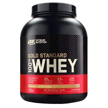 Proteine din zer, pudra proteica, Optimum Nutrition ON 100% Whey Gold Standard protein, caramel, 2.27 kg