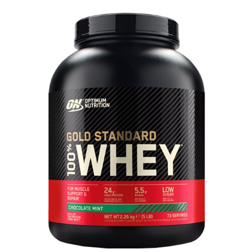 Proteine din zer, pudra proteica, Optimum Nutrition ON 100% Whey Gold Standard protein, ciocolata si menta, 2.27 kg