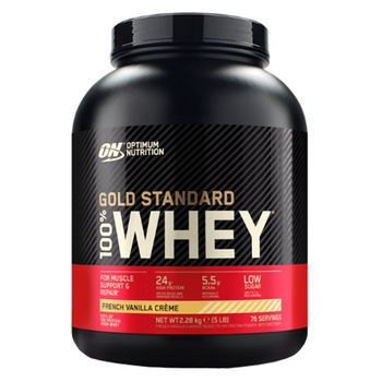 Proteine din zer, pudra proteica, Optimum Nutrition ON 100% Whey Gold Standard protein, vanilie si frisca, 2.27 kg