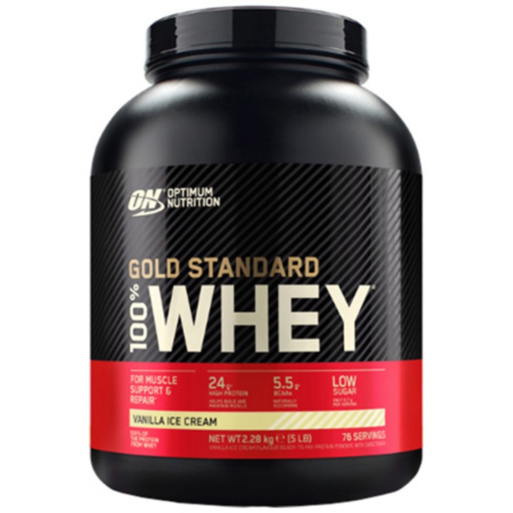 Хранителна добавка Optimum Nutrition 100% Whey Gold Standard Vanilla Ice cream, Енергизираща, 2.244 кг