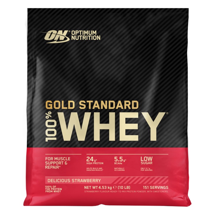 Суроватъчен протеин Optimum Nutrition ON 100% Whey Gold Standard, Ягода, 4,5 кг