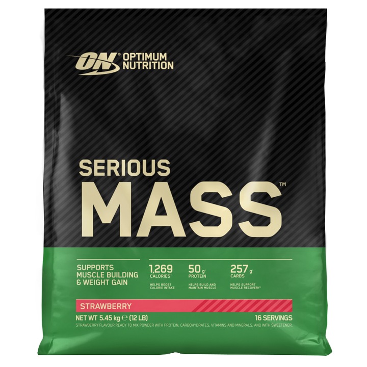 Хранителна добавка Optimum Nutrition Serious Mass Strawberry, 5.45 кг