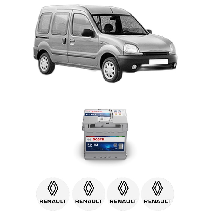 Baterie Acumulator 44 Ah 12 V 360 A RENAULT KANGOO (KC0/1_) 1.6 16V din 2001 KW 70 CP 95 CMC 1598, auto, Bosch, 4x Stickere auto cu RENAULT
