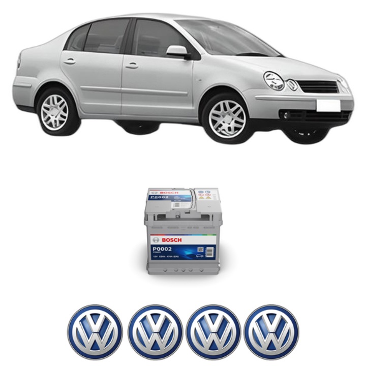 Baterie Acumulator 52 Ah 12 V 470 A Volkswagen POLO IV Saloon (9A4, 9A2, 9N2, 9A6) 1.4 din 2003-2005 KW 74 CP 101 CMC 1390, auto, Bosch, 4x Stickere auto cu Volkswagen