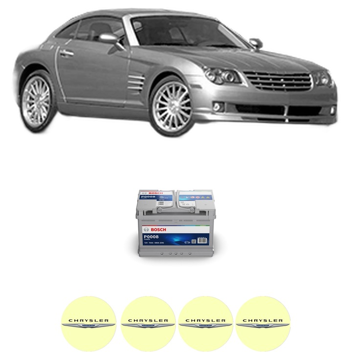 Baterie Acumulator 74 Ah 12 V 680 A CHRYSLER CROSSFIRE 3.2 din 2003-2008 KW 160 CP 218 CMC 3199, auto, Bosch, 4x Stickere auto cu CHRYSLER