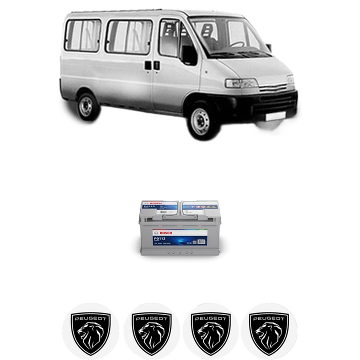 Baterie Acumulator 90 Ah 12 V 720 A PEUGEOT BOXER Bus (230P) 2.8 HDi din 2000-2001 KW 93 CP 126 CMC 2798, auto, Bosch, 4x Stickere auto cu PEUGEOT