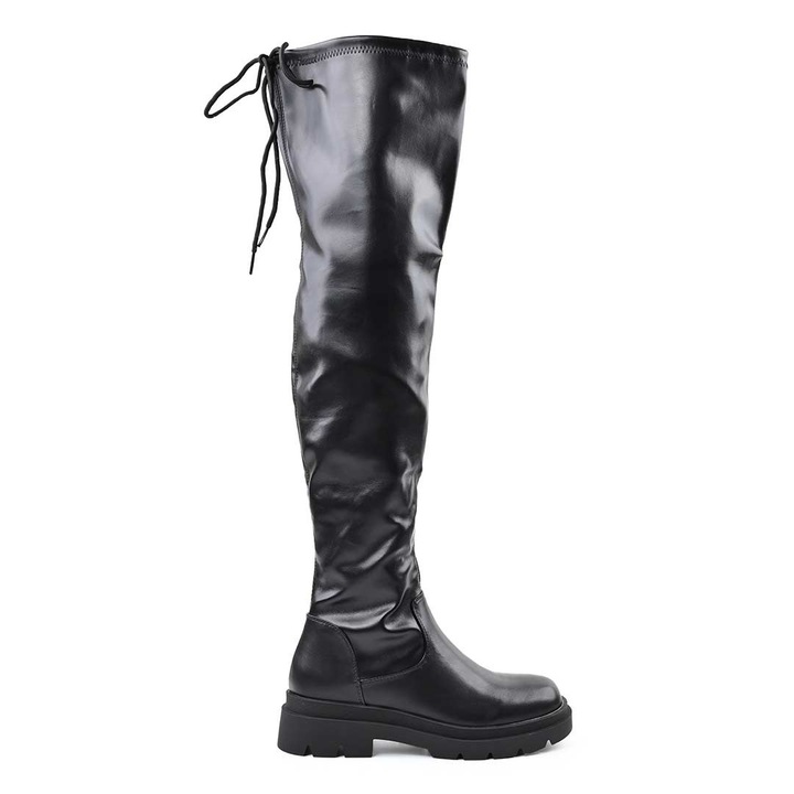 Дамски ботуши, с платформа, от екологична велурена кожа, CD1050, черни, Черен