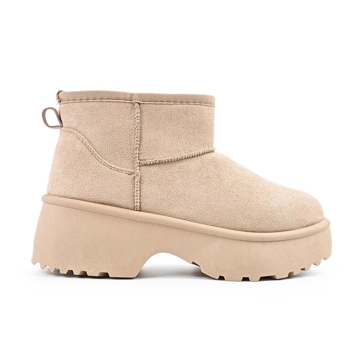 Cizme de dama, tip Ugg, Din piele ecologica intoarsa, imblanite, CD1052, Bej