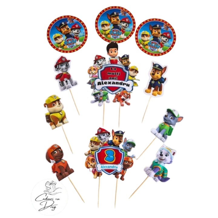 Set Topper Decorativ Paw Patrol, topper handmade Patrula Catelusilor