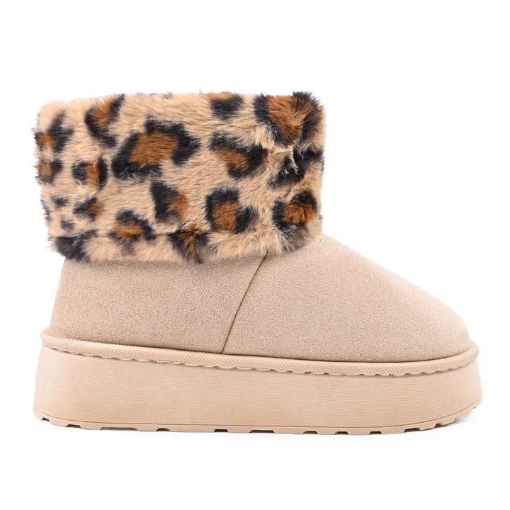 Cizme de dama, tip Ugg, Din piele ecologica intoarsa, imblanite, CD1054,, Bej