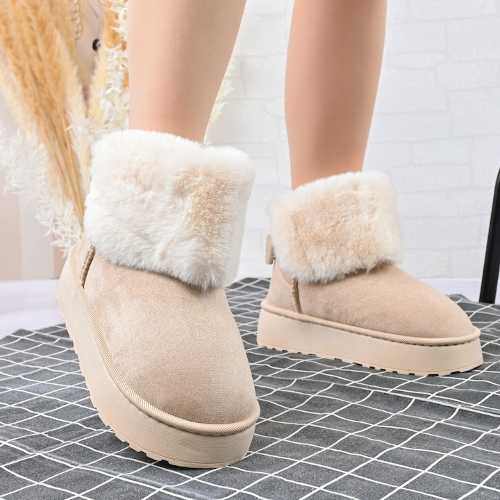 Noi csizma, Ugg tipusu, Oko velur borbol, belelt, CD1056,, Bézs