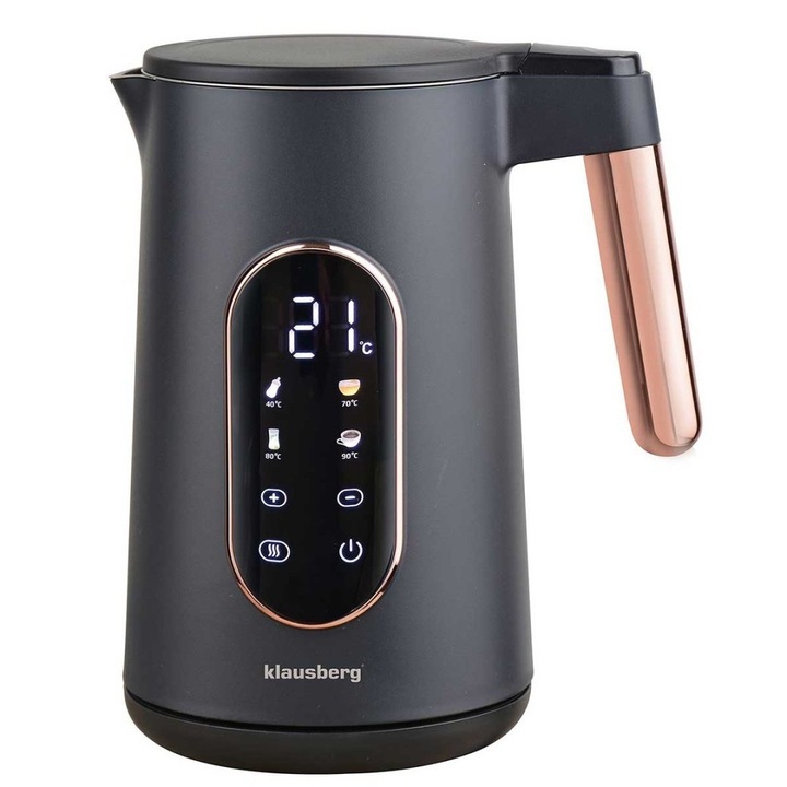 Fierbator electric Klausberg 1,7L, 1850-2200W, 13 trepte temperatura, inox, negru