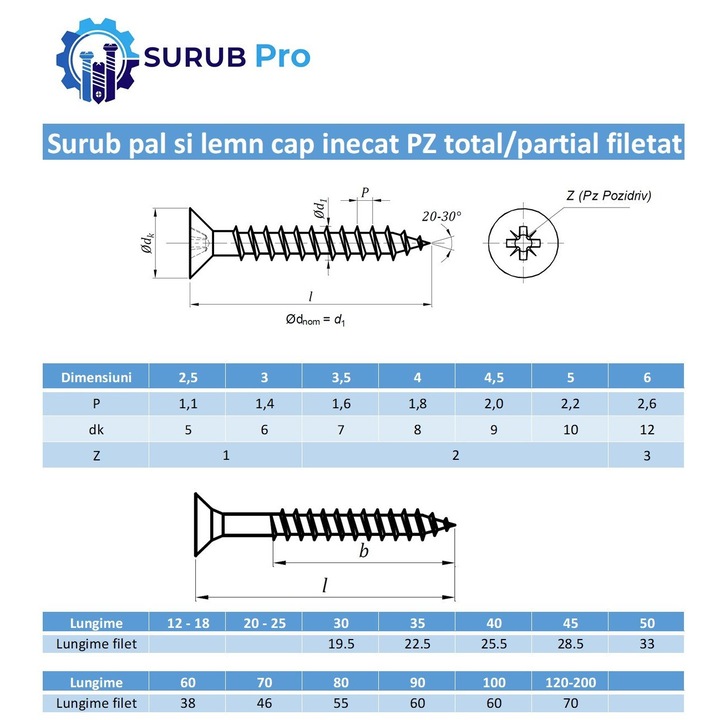 Set 100 buc - Surub pal si lemn cap inecat PZ 6 x160 / 70 inox A2
