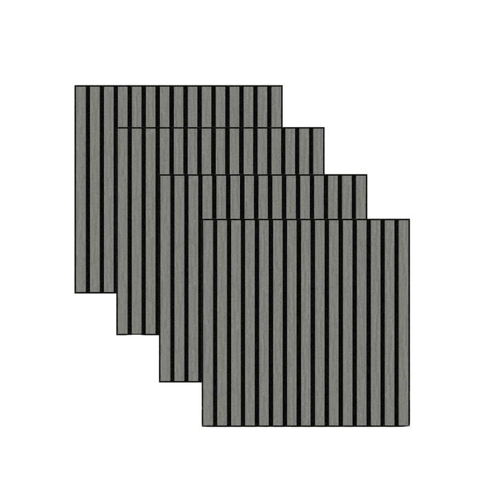 Placi decorative, Riflaj decorativ modular, set 4 panouri acustice, 600x600x18mm, Gri Nordic, atenuare zgomot 80%